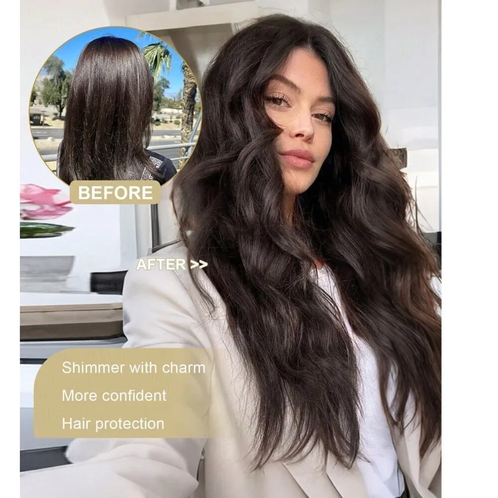 Dark Brown Water Wave Clip in Hair‎ Extensions - Human hair Blend